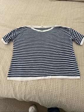 Eileen Fisher Navy and White Striped Short Sleeve Tee